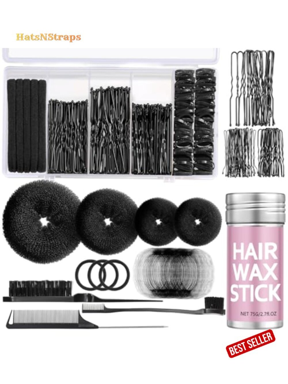 Hair Donut Bun Maker Kit with Nets, Bobby Pins & Wax Stick